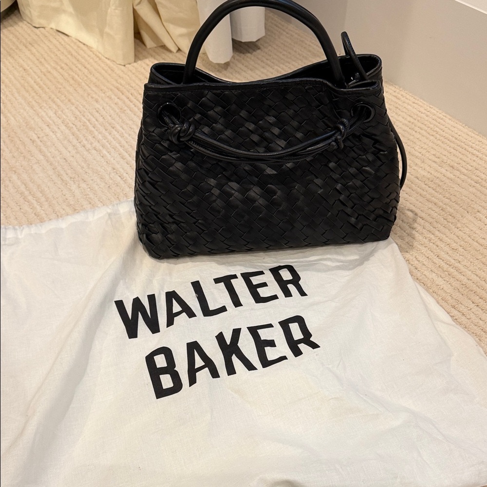 Walter Baker Elegant Black Woven Shoulder Bag